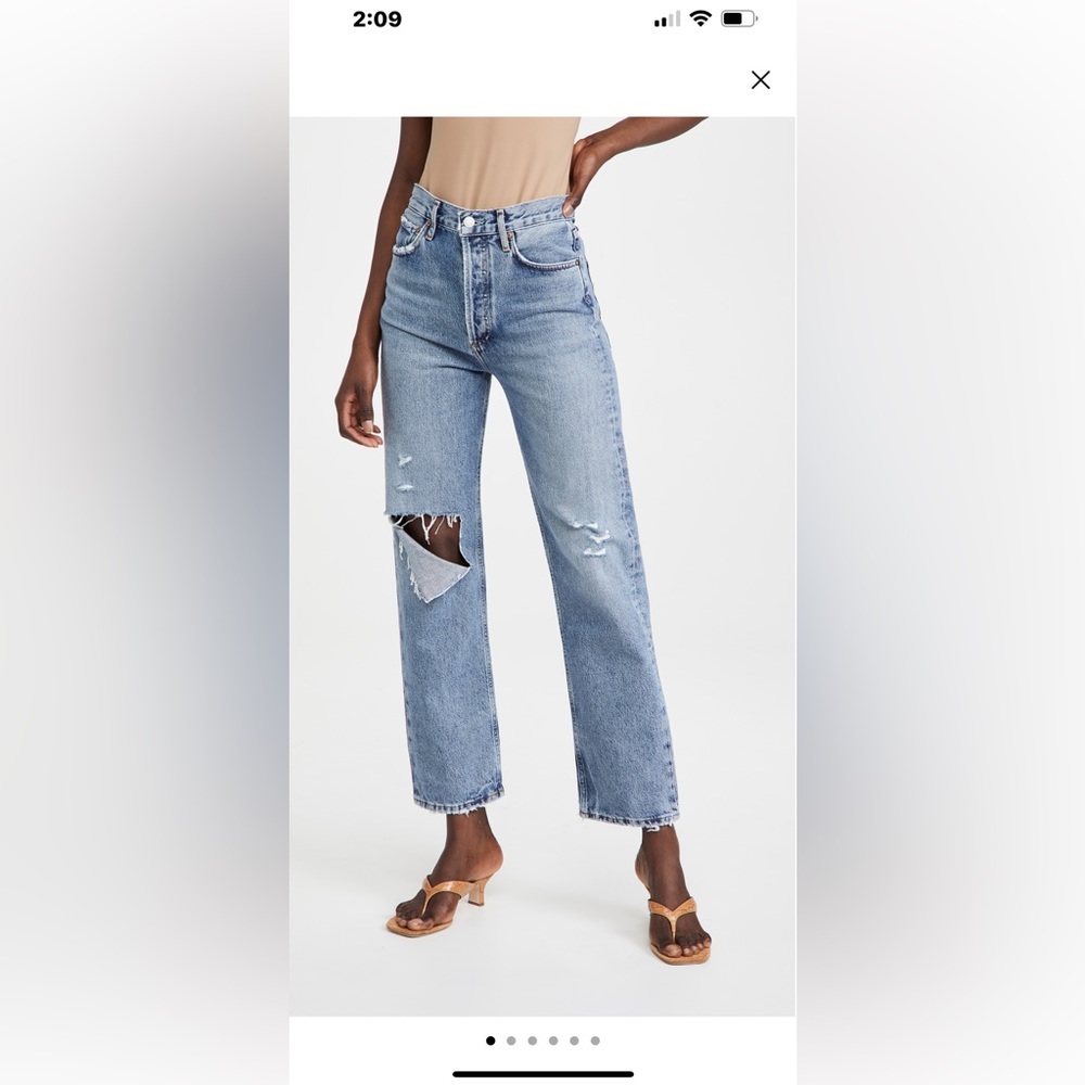 Agolde Light Blue Distressed Cropped Jeans